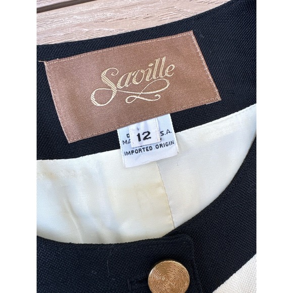 Saville off white Ivory gold tone buttons single breasted blazer black trim - Picture 6 of 7